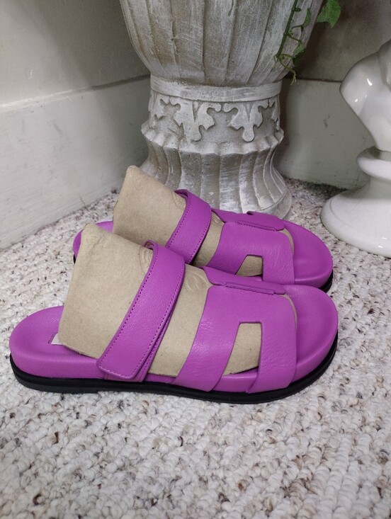 Anthropologie Shoes - Anthropologie Bibi Lou Mindy Purple Leather Slide Sandals